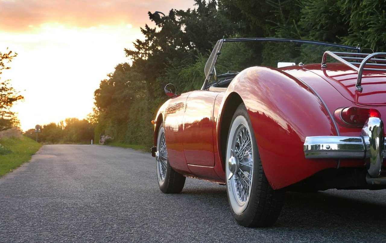 classic car on an empty road